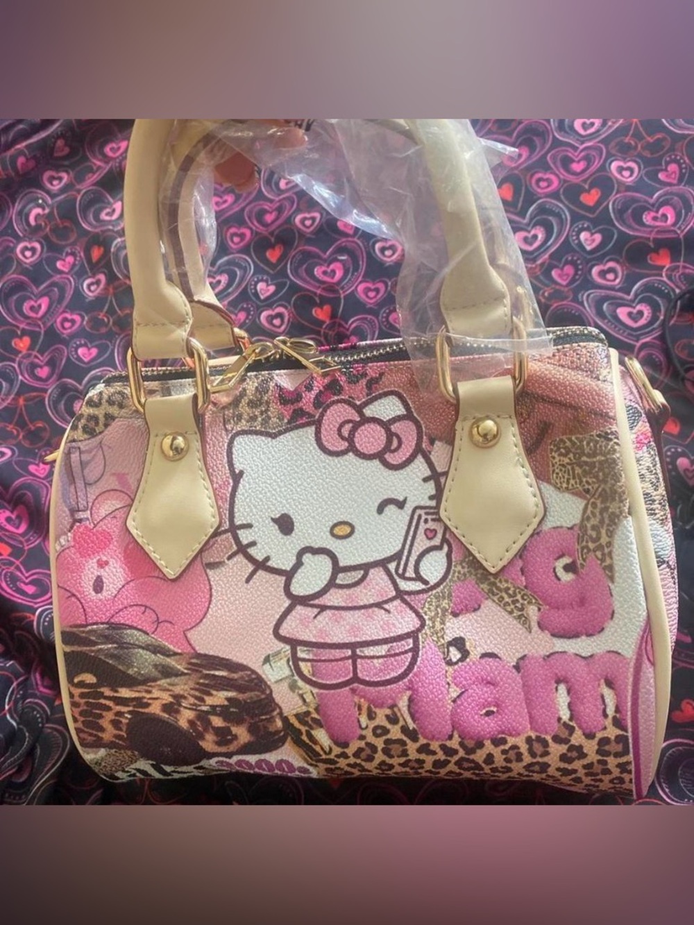 Hello Kitty Pink and Cream Mini Satchel with Leopard Print